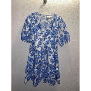 Melloday Puff Sleeve Blue/White Floral‎ Mini Dress,